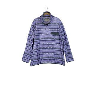 Jachs Cabin Snap Fleece Pullover Purple Nordic Fair Isle Stripe Womens Size XL